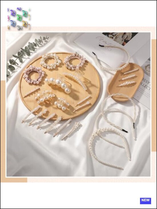 23-Piece Pearl Hair Accessory Set with Headbands, Clips, and Gold Metal Clips main image 4